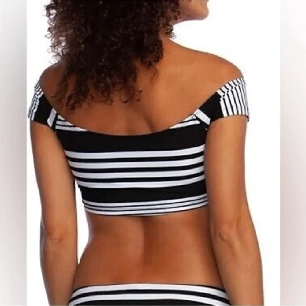 La Blanca NWT Off Shoulder Cap Sleeve Hipster Bikini Swimsuit Black/White 12
